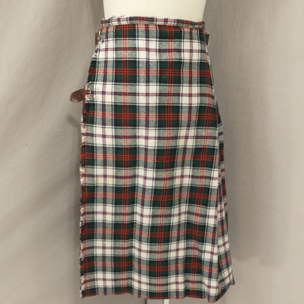 Quality Handmade Kilt Skirt Tartan Plaid See Measurements 24.5" Long Wool Red ++